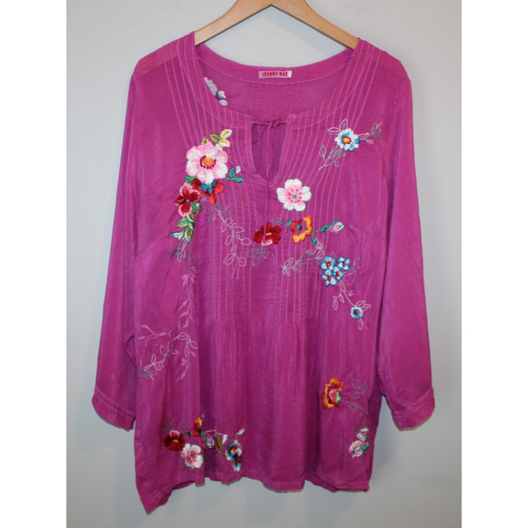 *Damaged* Johnny Was Floral Embroidered Molly Pleated Tunic Plus Size 1X HW6561 - Picture 2 of 14